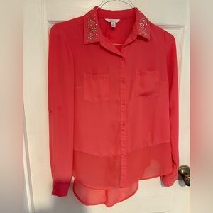 Candie's Coral Button-Down Shirt with Embellished Collar
